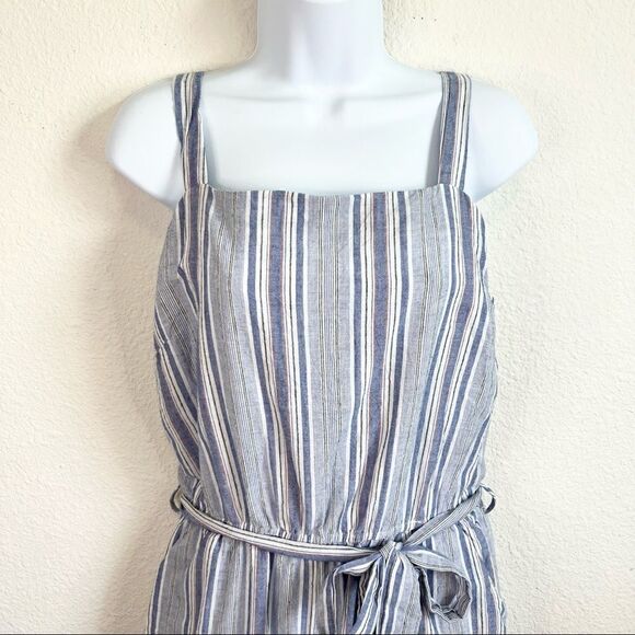 𝅺Purple Snow Blue Striped Jumpsuit Women’s XL Sleeveless Belt Wide Cropped Leg - Picture 2 of 7